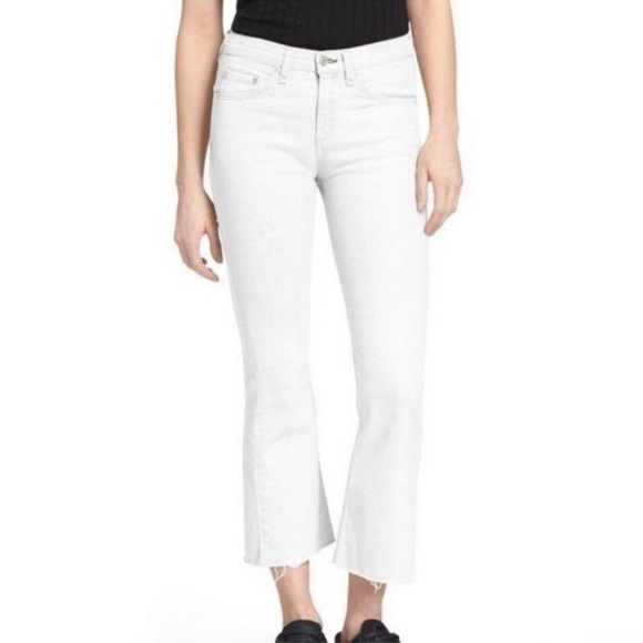 Rag & Bone Crop Flare White Jeans Raw Hem 26 - Picture 4 of 14